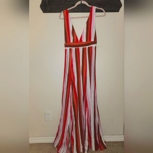 NWT Francesca's Striped Maxi Dress Pink White Red Orange Rust size Medium